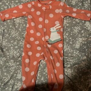 Cute fleece bunny on sled Carter, six month onesie